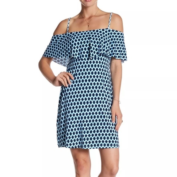 Tart Tacita Off Shoulder Short Dress Navy Ikat Size Large - Picture 1 of 13